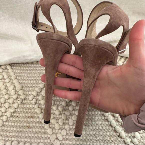 Prada suede ankle strap platform peep toe purple high heels - Picture 5 of 11